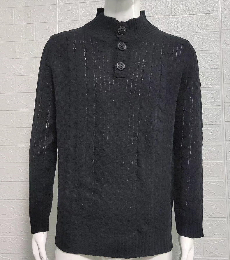 New Sweater Men's Solid Half High Neck Slim Long Sleeve