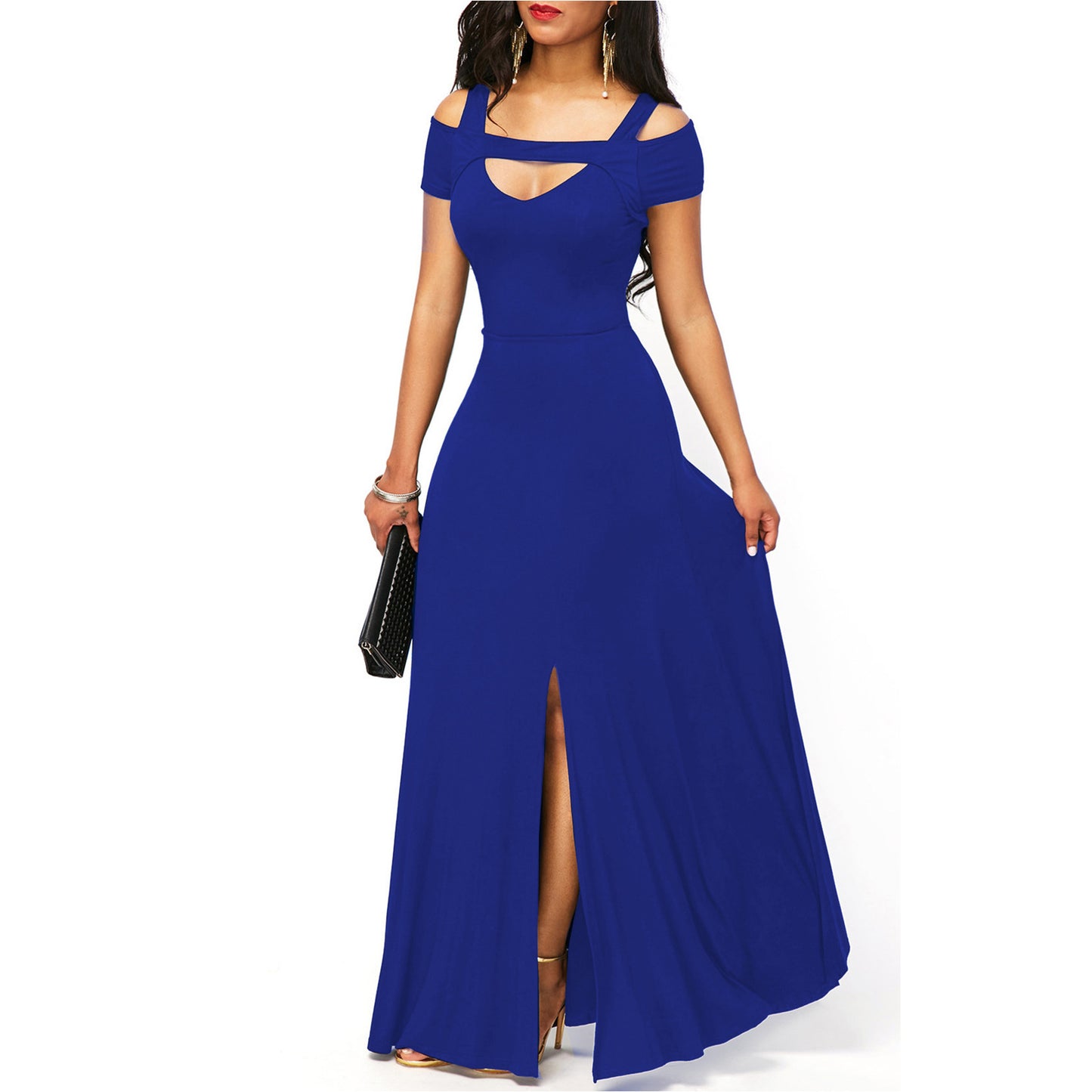 Solid Color V-neck Sexy Strapless Split Slim Fit Party Dress