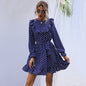 Autumn And Winter Dress Long-sleeved Polka Dot Ruffled Lace-up Skirt