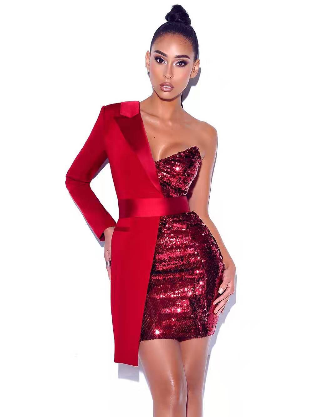 Red Paneled Sequin Dress