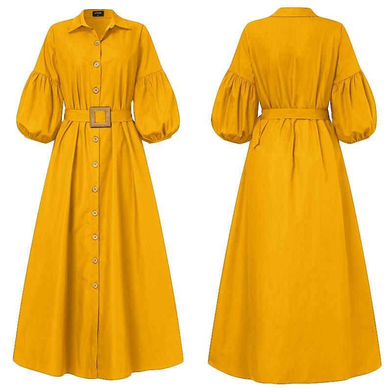 Elegant Office Ladies Dress Women Long Dresses Ladys Puff Sleeve