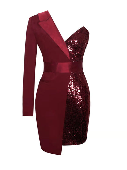 Red Paneled Sequin Dress