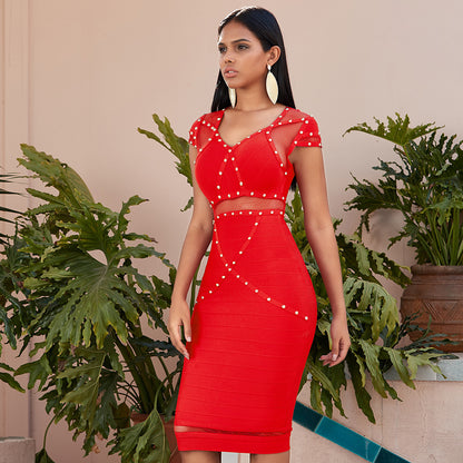 Red lace bandage dress