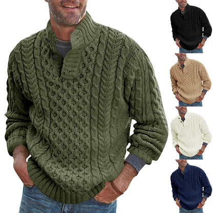 New Sweater Men's Solid Half High Neck Slim Long Sleeve