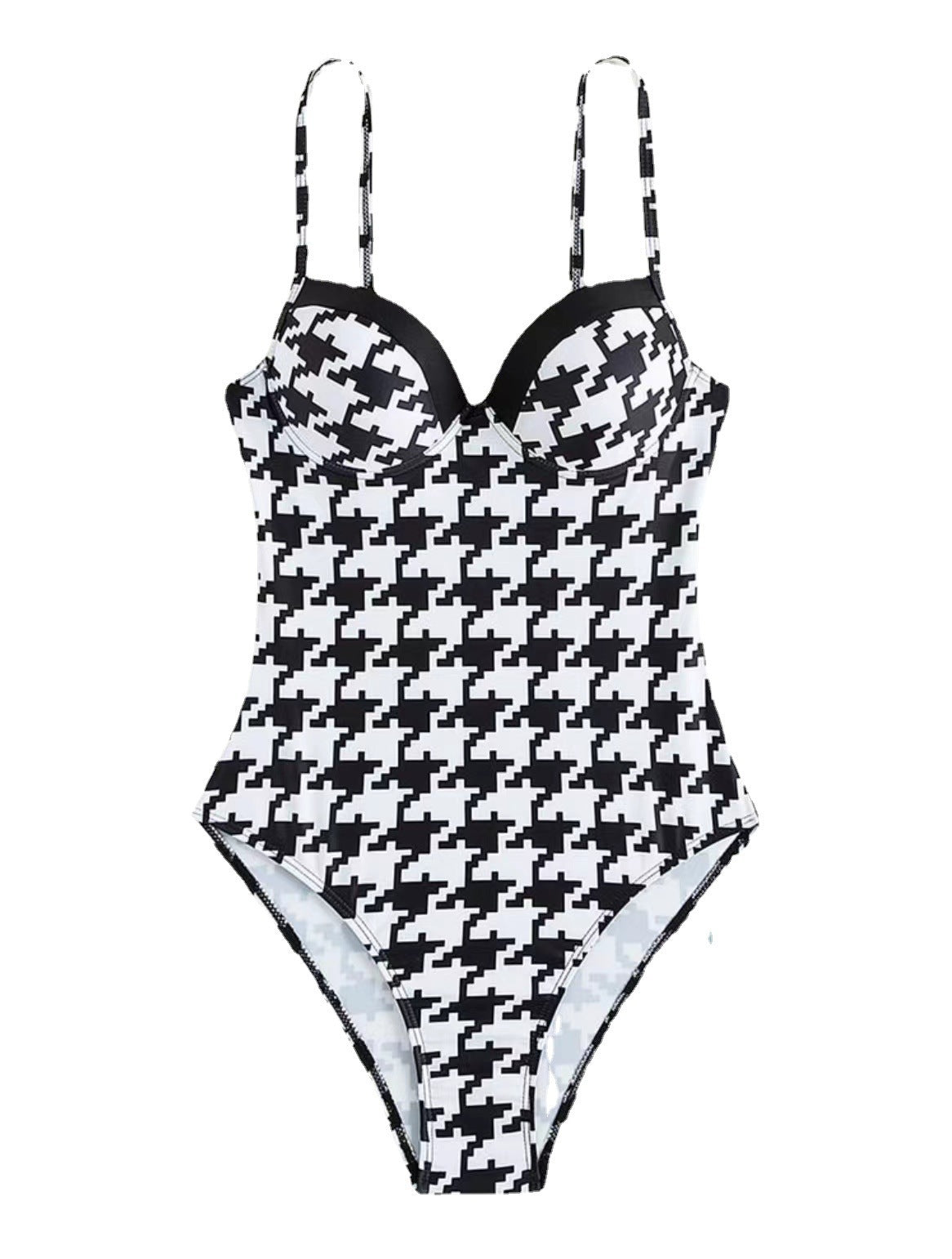 Retro Houndstooth Hard Bag One-piece Women's Beach Swimwear