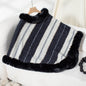 Cape Fur Collar Striped Knitted Shawl Sweater For Women