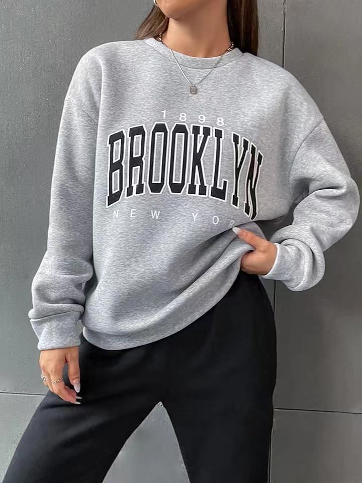 Women's Sweater Suit Hoodie Two-piece Pullover Letter Print 1898 New York Brooklyn