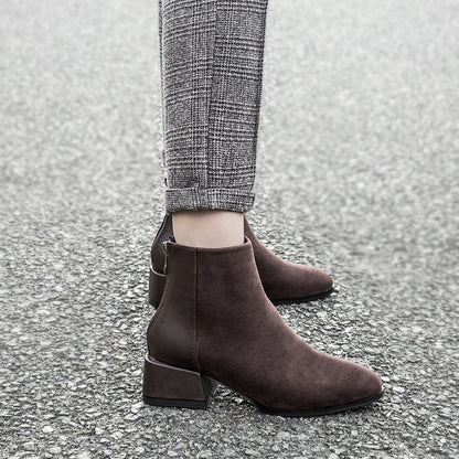 Retro Square Heel Pointed Toe Ankle Boots Fashion Versatile Chelsea Boot Women's Shoes