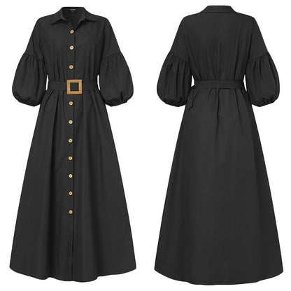 Elegant Office Ladies Dress Women Long Dresses Ladys Puff Sleeve