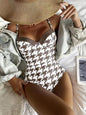 Retro Houndstooth Hard Bag One-piece Women's Beach Swimwear