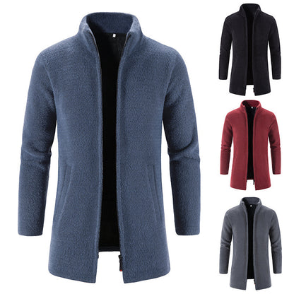 Men's Fleece Lined Padded Warm Keeping Stand Collar Woolen Overcoat