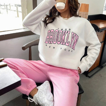 Women's Sweater Suit Hoodie Two-piece Pullover Letter Print 1898 New York Brooklyn