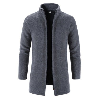 Men's Fleece Lined Padded Warm Keeping Stand Collar Woolen Overcoat