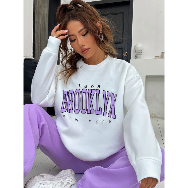 Women's Sweater Suit Hoodie Two-piece Pullover Letter Print 1898 New York Brooklyn