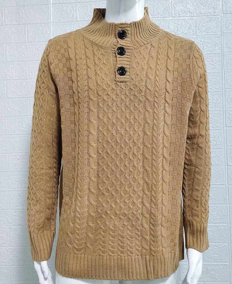 New Sweater Men's Solid Half High Neck Slim Long Sleeve